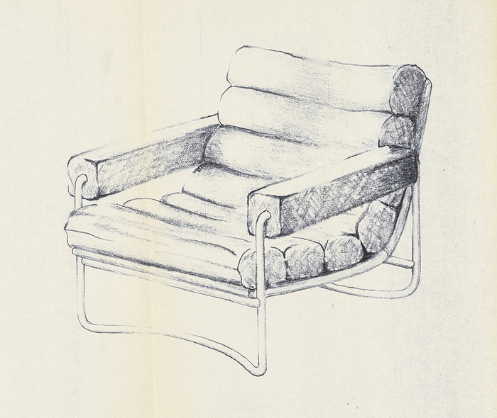 Reinhold Adolf, Entwurf für einen Sessel mit Stahlrohrarmteilen, o. J.