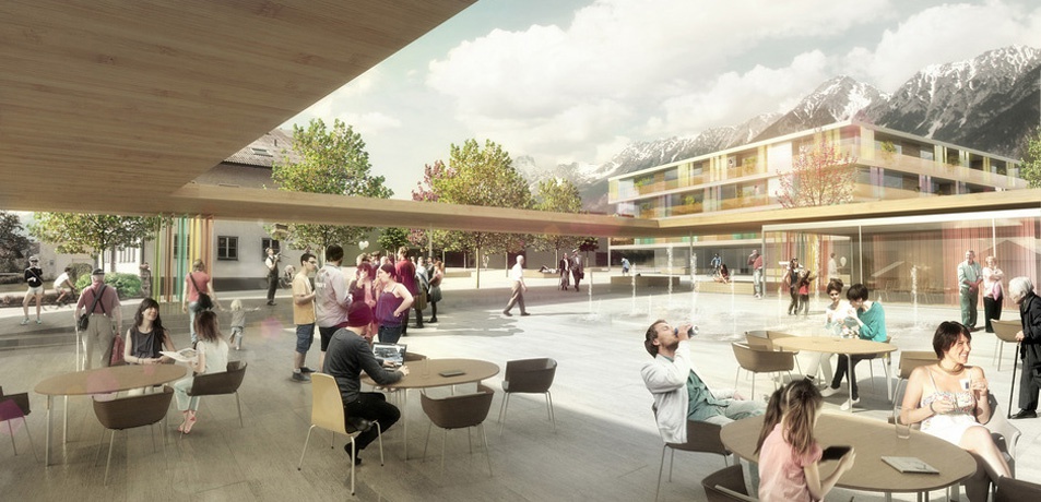 Visualisierung Dorfzentrum Mils – © DIN A4 Architektur Visualisierung Dorfzentrum Mils