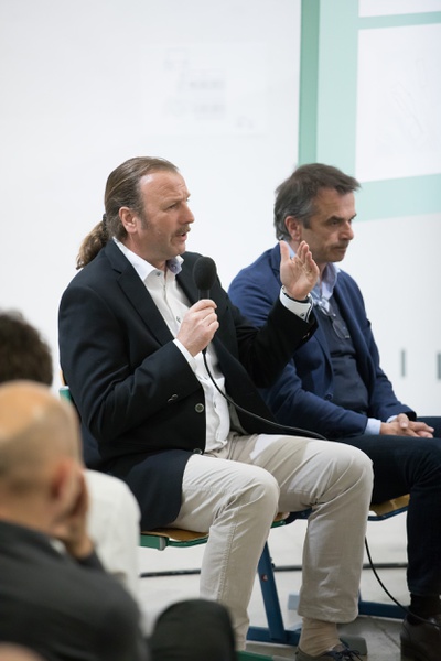 Symposium Wenn gute Schulen Schule machen, Harald Schabus, Direktor VS Mariagrün, Hans Gangoly, Gangoly & Kristiner Architekten (v.l.)