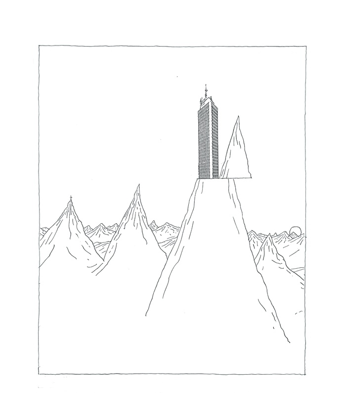 Gustav Peichl, Das Hochhochhaus, 1991, Tusche auf Papier, ca. 29,7 x 42 cm