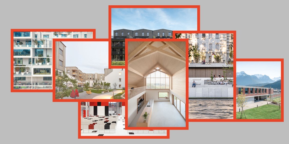 © Weinhof Locknbauer von Mascha Ritter, Foto: Simon Oberhofer; König Franz von PENTAPLAN, Foto: Paul OTT; Stadtbootshaus von Kuess Architektur, Foto: pierer.net; Wohnanlage Friedrich- Inhauser- Straße von cs-architektur mit stijn nagels | architecture atelier, Foto: Volker Wortmeyer; Pädagogische Hochschule Salzburg von riccione architekten, Foto: Gregor Graf; Bildungscampus Nüziders von Fink Thurnher Architekten, Foto: Hanno Mackowitz; IKEA Wien Westbahnhof von querkraft architekten, Foto: Christina Häusler