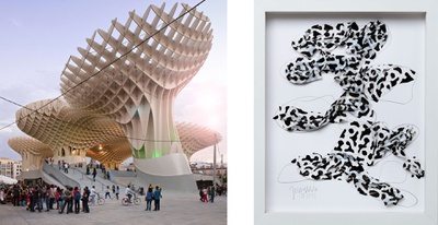 © © links: Metropol Parasol, Sevilla, 2011, J. MAYER H. Architects I Foto: Fernando Alda; rechts: Data Collage 24, 2019, Jürgen Mayer H. I Foto: Ludger Paffrath
