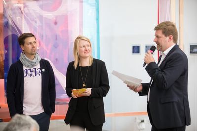 Martin Baasch, steirischer herbst, Claudia Gerhäusser, Kuratorin "we are here! 3 Versuche", Markus Bogensberger, GF HDA (v.l.)