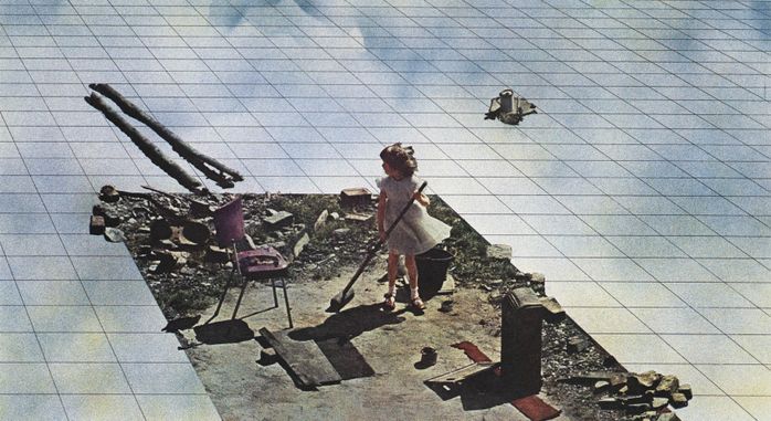 Superstudio, Atti Fondamentali. Vita – Supersuperficie. Pulizie di primavera, 1971. Lithograph. Detail